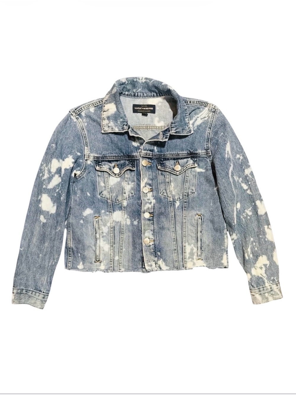 Lucky Brand The Tomboy Trucker Bleach Splatter Denim Jacket Size Medium